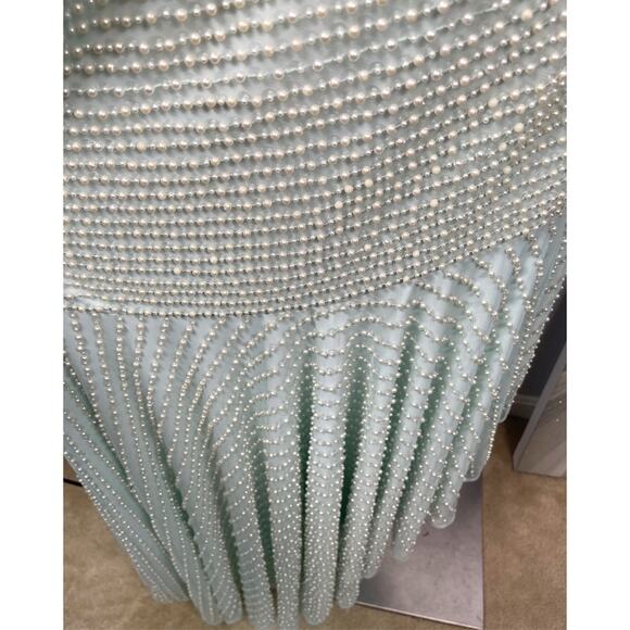 Mac Duggal One Shoulder Asymmetrical Sequin Pearl Sea Foam Green Gown Size 12 - Picture 10 of 14